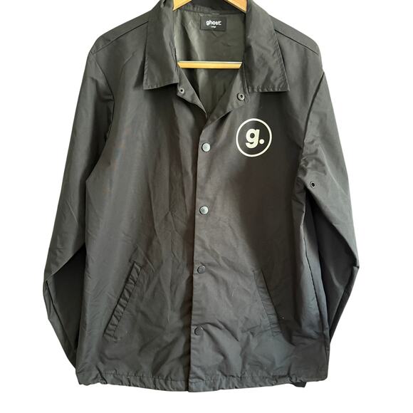 GHOST Essentials | Black Snap Front Spell out logo Coach's Jacket | Large - Picture 1 of 9